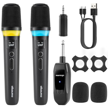 Marengo Wireless Microphones, Volume Control, LED Lights, 40H, 200FT Range