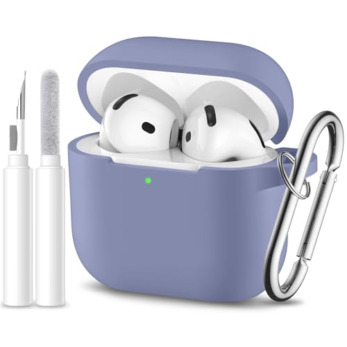 for Airpods 4th Generation Case Cover(2024),Soft Silicone Full Protective Case for AirPods 4 Case with Keychain & Cleaner Kit,Compatible with Apple Airpods 4 for Women,Men（BlueGary） - color: Bluegray