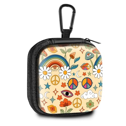 Square Data Cable Earbud Charger Coin Storage Bag Shockproof and Drop-Proof EVA Material Compatible with AirPod(Mushroom Rainbow Flower) - color: Mushroom Rainbow Flower