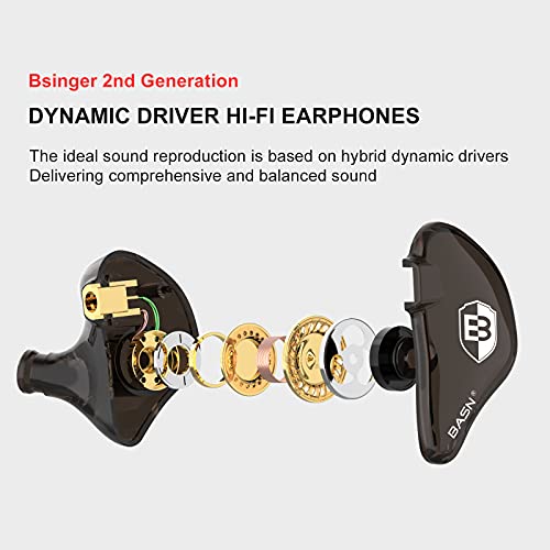 BASN Bsinger 2nd Generation in Ear Monitor Headphones for Musicians, Black | Sound Isolating Earphones with Dual Dynamic Drivers Detachable MMCX Cable - color: Brown