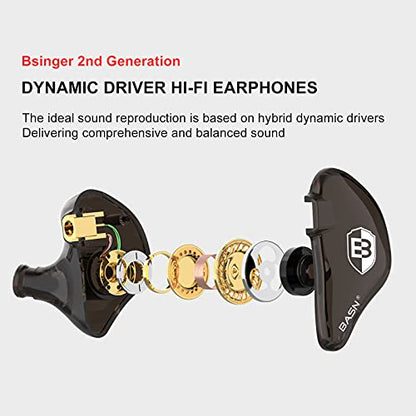 BASN Bsinger 2nd Generation in Ear Monitor Headphones for Musicians, Black | Sound Isolating Earphones with Dual Dynamic Drivers Detachable MMCX Cable - color: Brown