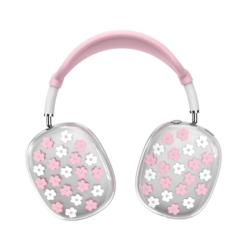 for Apple AirPods Max,Clear Flower Soft TPU Case for Women Girly,Pink | Ear Pad Case Cover/Ear Cups Cover/Headband Cover for AirPods Max Headphones (2024/2020)Transparent AirPod Max (USB-C) - color: Pink Flower