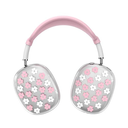 for Apple AirPods Max,Clear Flower Soft TPU Case for Women Girly,Pink | Ear Pad Case Cover/Ear Cups Cover/Headband Cover for AirPods Max Headphones (2024/2020)Transparent AirPod Max (USB-C) - color: Pink Flower