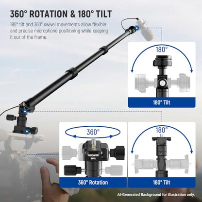 NEEWER Carbon Fiber Microphone Boom Pole, 44-92cm Extendable, Built In 3.5mm TRS Male to Female Cable, NATO Nail, Cold Shoe Mount, 180° Tilt, 500g Max Load Mic Arm for Interviews, Filmmaking, BP01 - style: BP01