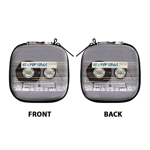 WIRESTER Portable Wireless Headphone Case, Earphone Storage Bag Carrying Case, Earbud Holder with Black Carabiner Compatible with Airpods - Retro Clear Cassette Tape Pop Songs - color: Retro Clear Cassette Tape Pop Songs