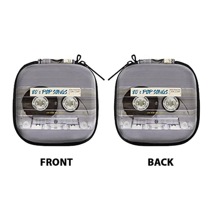 WIRESTER Portable Wireless Headphone Case, Earphone Storage Bag Carrying Case, Earbud Holder with Black Carabiner Compatible with Airpods - Retro Clear Cassette Tape Pop Songs - color: Retro Clear Cassette Tape Pop Songs