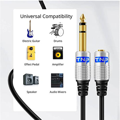 TNP 6.35mm Male to 3.5mm Female Stereo TRS Headphone Adapter Cable, 6FT | Long Headphone Extension Cord with Gold-Plated Metal Connectors for Amps, Mixers, Pianos, Speakers, and Home Audio - size: 6FT