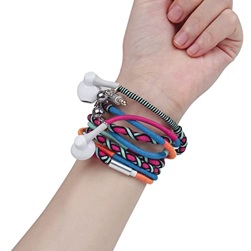 Nylon Braided Tangle Free in Ear Headphones - Colorful Wraps Wired Earbuds Bracelet with Microphone High Definition Compatible with iPhone, iPad, Mac, Laptop Android Samsung (7#)