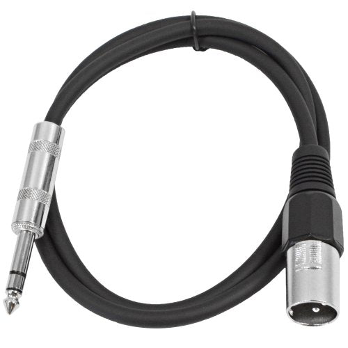 Seismic Audio - SATRXL-M3-6 Pack of Black 3 Foot XLR Male to 1/4 Inch TRS Patch Cables - color: Black, size: 3 Foot