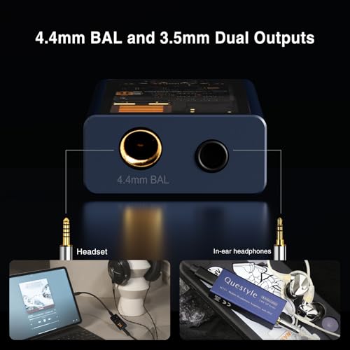 Questyle M15i Blues Blue Headphone Amplifier Portable USB C DAC Amps | [MFi Certified] Jazz / Blues Custom Tuning with 4.4mm/3.5mm Outputs PCM 768kHz/DSD512 Hi-res Lossless Adapter for Phones/PC