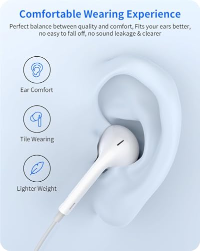 2 Packs Wired Headphones Earbuds for iPhone 14/13/12/11/XR/XS/X/8/7/SE | Wired Earphones with Built-in Microphone & Volume Control HiFi Stereo Nosie Reduction Support All iOS System