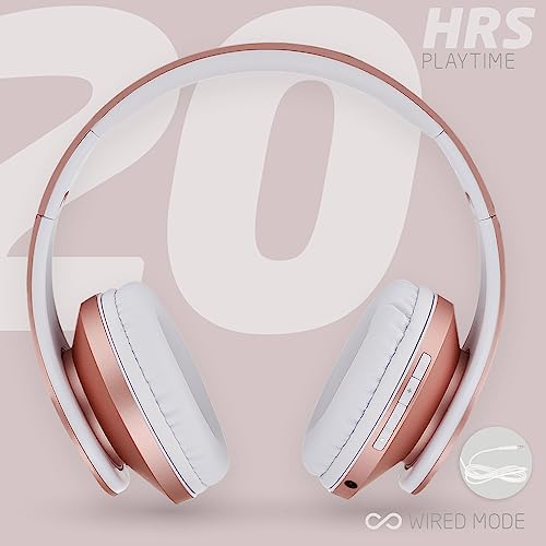 PowerLocus Bluetooth Over-Ear Headphones, Wireless Stereo Foldable Headphones Wireless and Wired Headsets with Built-in Mic, Micro SD/TF, FM for iPhone/Samsung/iPad/PC (Rose Gold) - color: Rose Gold