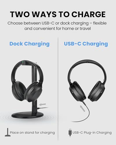 Avantree Aria Aura T – Auracast & Bluetooth Headphones for TV & Public | Clear Voice & 4 EQ Modes, 35H Battery, Over-Ear Comfort, with Charging Stand, Ideal for Home, Churches & Museums - style: with Charging Stand