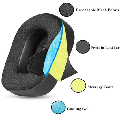 Cooling Gel Ear Pads Replacement Ear Cushions Compatible with Logitech G733 G535 G335 Lightspeed Wireless Gaming Headset Earpads Ear Cups with Breathable Ice Silk Fabric (MF Black)