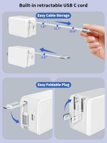 Retractable iPhone Charger Fast Charging,35W Retractable iPhone Charger,2in1 Charging Adapter,Travel Essentials Foldable Block Plug USB C Cable Cord for iPhone 17/17E/17 Pro Max/16 Plus/16 Pro Max/15