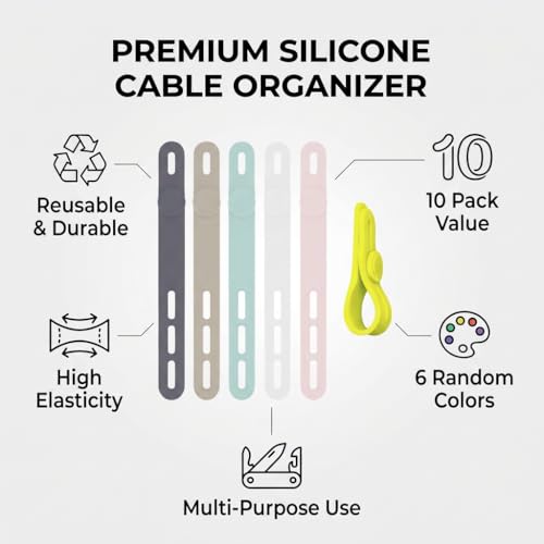 10Pcs Silicone Cable Ties, Reusable Adjustable Cord Straps - color: 10pcs- Cable Ties
