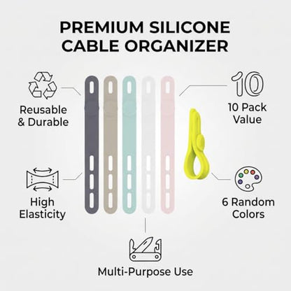 10Pcs Silicone Cable Ties, Reusable Adjustable Cord Straps - color: 10pcs- Cable Ties