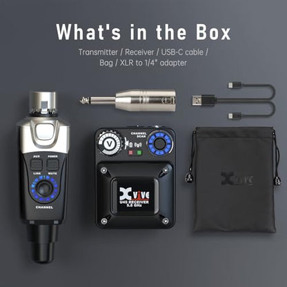 Xvive U45 Wireless in Ear Monitor System 5.8ghz IEM System Transmitter and bodypack Receiver for Studio, Band Rehearsal, Live Performance, Channel Scan Mode, Black - color: U45 BLACK