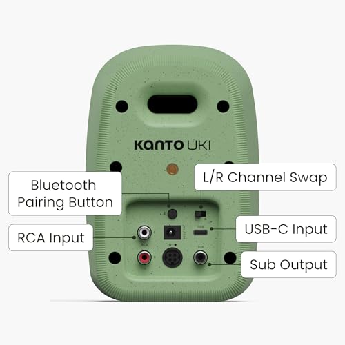 Kanto UKI 100 W Active Desktop Computer Speakers with Bluetooth and USB-C | Intelligent Sub Integration | Headphone Out | Pair | Sage - color: Sage