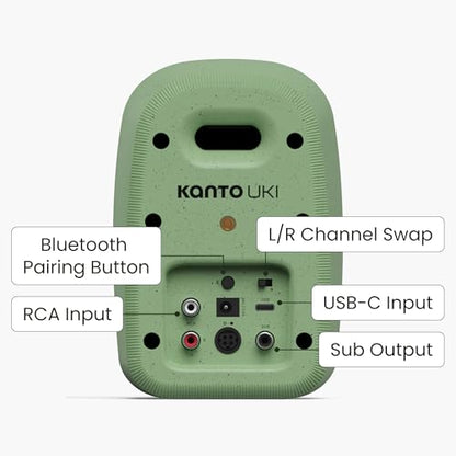 Kanto UKI 100 W Active Desktop Computer Speakers with Bluetooth and USB-C | Intelligent Sub Integration | Headphone Out | Pair | Sage - color: Sage