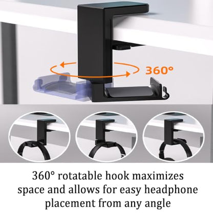 Over-ear headphone holder/Clamp-style headphone mount,djustable clamp width (10–42mm),suitable for gaming setups and various desk surfaces(White) - color: White