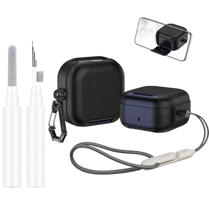 Stand Case Compatible with Samsung Galaxy Buds 4 /Buds 4 Pro with Keychain & Lanyard and Cleaning kit, Soft TPU and Hard PC, Drop Shockproof Full Protection Cover for Women Men - color: Navy+Black