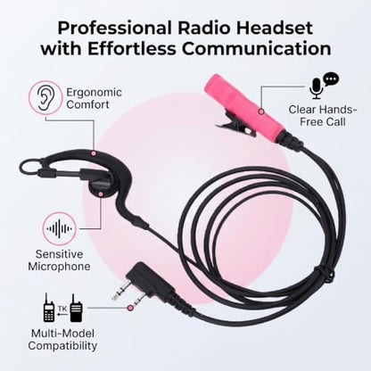 Sanpyl 2 Pin G Shape Radio Headset with Microphone Earpiece for TK TH KPG Two Way Radio Hands Free Communication Clear Audio Security Earpiece
