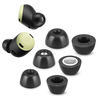Memory Foam Tips for Google Pixel Buds Pro 1/2 & Pixel Buds 2a, Anti-Slip Replacement Ear Tips for Google True Wireless Earphones，Fit in The Charging Case, Noise Cancellation, 3 Pairs (SML, Black) - size: Mixed Sizes (SML)