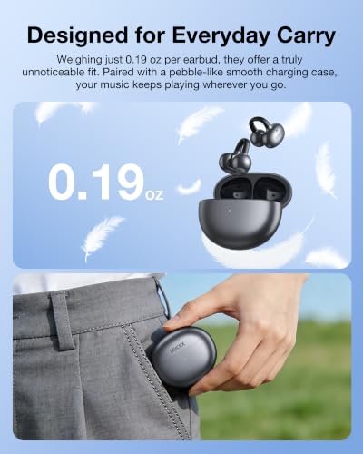 LEICEX Open Ear Clip-On Earbuds, Lightweight Portable Wireless Headphones, Comfortable Wear with 40H Long Playtime(Black)