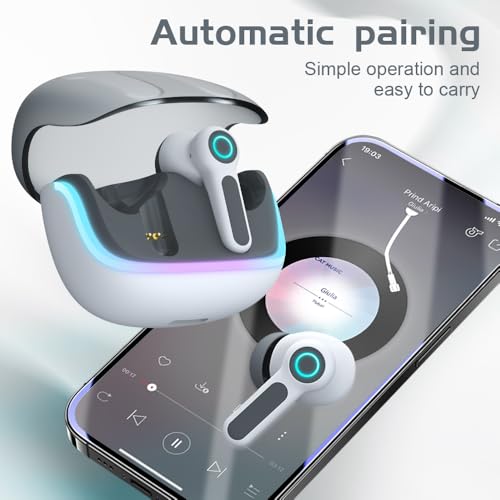 G07 Wireless Earbuds with RGB LED Light Gaming Earbuds with 40ms Low Latency Dual Game and Music Mode Earphones Wireless Headphones with 50 Hours Worktime IPX5 Waterproof (White Gray) - color: white gray