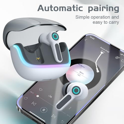 G07 Wireless Earbuds with RGB LED Light Gaming Earbuds with 40ms Low Latency Dual Game and Music Mode Earphones Wireless Headphones with 50 Hours Worktime IPX5 Waterproof (White Gray) - color: white gray