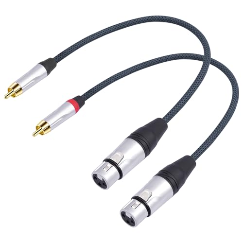 1FT RCA Male to 3Pin XLR Female Audio Cable,Balance XLR Female to RCA Unbalanced Mixer Amplifier Audio Cable,24K Gold-Plated Plug/Heavy-Duty zinc Alloy Shell/Braided Shielded Cable-2 Pack - color: RCA M To XLR F, size: 1FT
