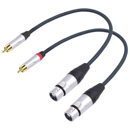 1FT RCA Male to 3Pin XLR Female Audio Cable,Balance XLR Female to RCA Unbalanced Mixer Amplifier Audio Cable,24K Gold-Plated Plug/Heavy-Duty zinc Alloy Shell/Braided Shielded Cable-2 Pack - color: RCA M To XLR F, size: 1FT
