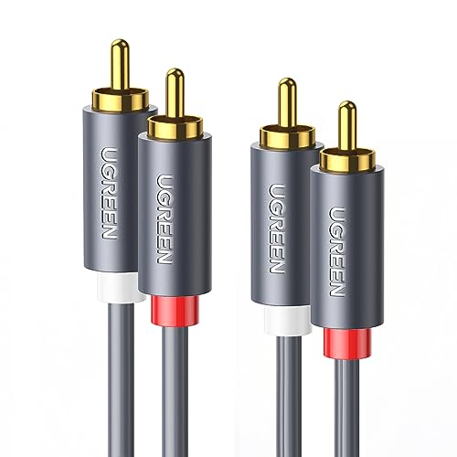 UGREEN RCA Cable, 10FT 2RCA Male to 2RCA Male Stereo Audio Cable | For Home Theater Amplifier, Hi-Fi System, Car Audio Speaker, Dual Shielded Red and White Connectors with 24K Gold Plated - size: 10FT