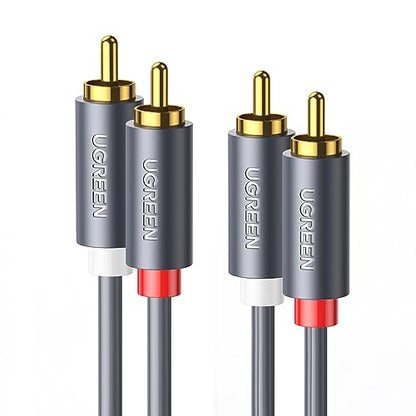 UGREEN RCA Cable, 6.6FT 2RCA Male to 2RCA Male Stereo Audio Cable | For Home Theater Amplifier, Hi-Fi System, Car Audio Speaker, Dual Shielded Red and White Connectors with 24K Gold Plated - size: 6.6FT