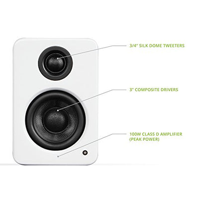 Kanto YU2MW PC Gaming Desktop Speakers | 3" Composite Drivers | 3/4" Silk Dome Tweeter | Class D Amplifier | 100 Watts | Built-in USB DAC | Subwoofer Output | Pair | Matte White - color: Matte White