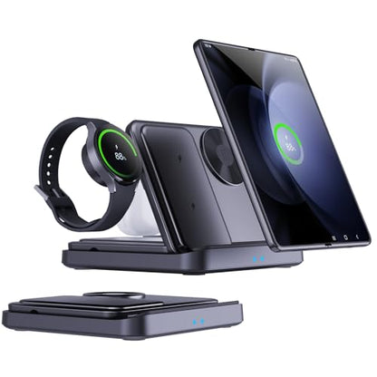 3 in 1 Foldable Wireless Charging Station for Galaxy Z Fold &Z Flip | 3-in-1 fast charging dock, for Galaxy Samsung Z Fold 7,6,5,4,Flip 6,5, S23,S22, Watch 6,5 Pro & Galaxy Earbuds 2,2 Pro,Live