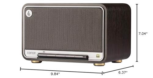 Edifier D32 Retro Wooden Tabletop Wireless Speaker AirPlay2, Black Walnut | 60W RMS, Dual Hi-Res, Bluetooth5.3, Hi-Res Audio, ALAC, LDAC, 11H Battery, DSP Crossover, MDF Retro Cabinet, USB-C, AUX Input - color: Black Walnut