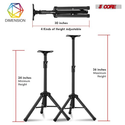 5 Core Speaker Stand Pair Universal Mount Steel Construction 132 Lb Capacity Stable Tripod w/Adjustable Height 36” w 35mm Compatible Insert Metal Safety Pin Included Bag - color: BLACK