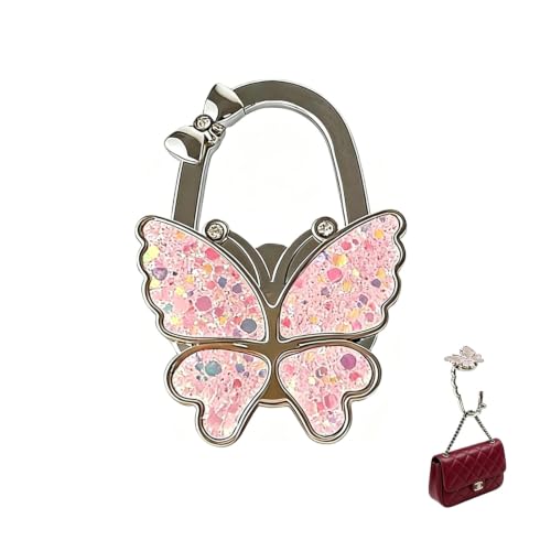 Chedin Pink Butterfly Under Desk Bag Hook,Adjustable Table Side Hanger