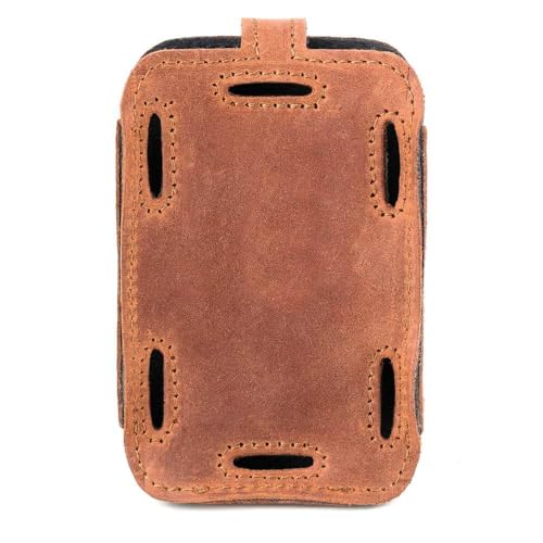 Euphonium Wireless Microphone Clip-On Pouch. Genuine Leather Bodypack Holder w. Secure hook & loop Straps - color: Cognac, size: Euphonium