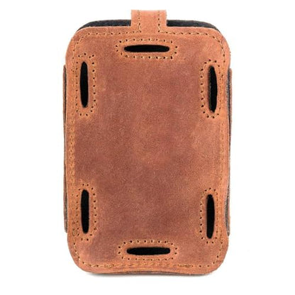 Euphonium Wireless Microphone Clip-On Pouch. Genuine Leather Bodypack Holder w. Secure hook & loop Straps - color: Cognac, size: Euphonium