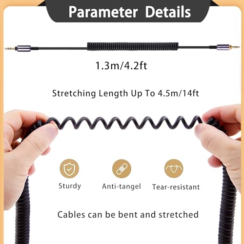 QC35 Coiled Audio Cable Compatible with Bose QC45(QuietComfort 45) NC700 AKG Y55BT Y55 Headphones 2.5mm to 3.5mm Extension Aux Cord with (1/4") Adapter(4.2ft-14ft) - size: 4.2ft-14ft