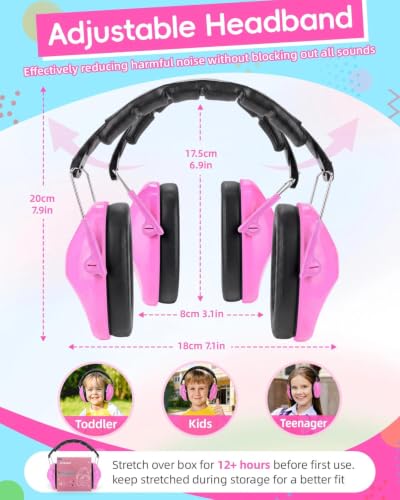 ZOHAN Kids Noise Cancelling Headphones - 25dB NRR Kids Ear Protection 2 Pack, Hearing Protection Safety Ear Muffs for School Monster Truck Fireworks Travel Studying Concerts Autism, Blue and Pink - color: Blue+hot Pink