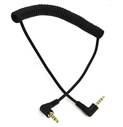 Coiled Stereo Audio Cable, (1PCS) 90 Degree Right Angle 3.5mm Male to Male Jack 4 Pole TRRS Extension Aux Audio Coiled Spiral Cable(TRRS M/M)