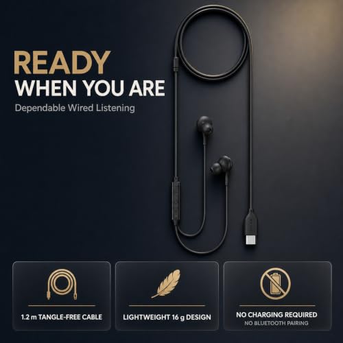 Betron USB-C Wired Earbuds with Microphone | Compatible with iPhone 15/16/17, Samsung Galaxy & Android, Volume Control, Deep Bass, Noise Isolation