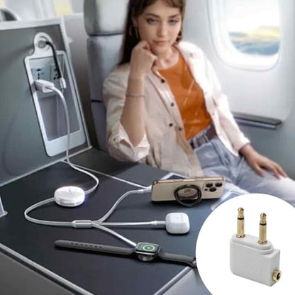 4Pcs Dual 3.5mm Male to 3.5mm Female Airplane Headphone Adapter, Flight Audio Connector for Wired Headphones and Bluetooth Transmitters(White) - color: White