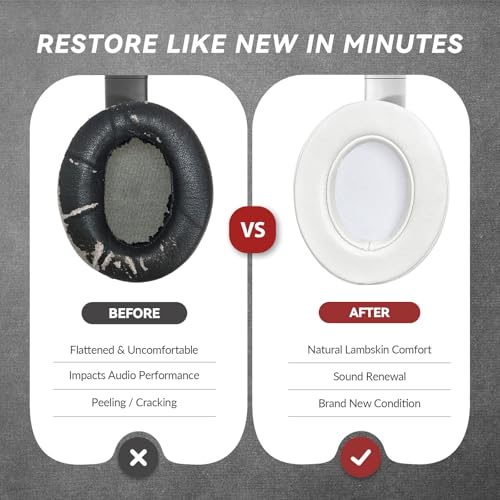Aurivor Studio 3 Replacement Ear Pads for Beats Studio 3 & 2 Headphones, Cushions Earpads with Genuine Lambskin Leather, Softer Memory Foam, Stronger Adhesive (Lambskin-White) - color: Lambskin-White