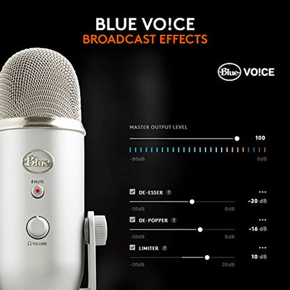Logitech Creators Blue Yeti USB Microphone for PC, Mac, Gaming, Recording, Streaming, Podcasting, Studio and Computer Condenser Mic with Blue VO!CE Effects, 4 Pickup Patterns, Plug and Play - Silver | Mac, Gaming, Recording, Streaming, Podcasting, Studio