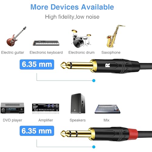 Audiowave 1/4 inch TRS Stereo Y Splitter Insert Cable, Gold Plated - 6.35mm to Dual 6.35mm TS Male Mono Breakout Cable, Audio Cord (6.6FT / 1PACK) - size: 6.6FT